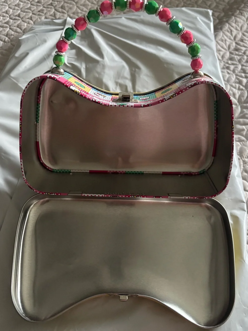 Hello Kitty Yellow Carry Case with Pink and Green Beaded Handle